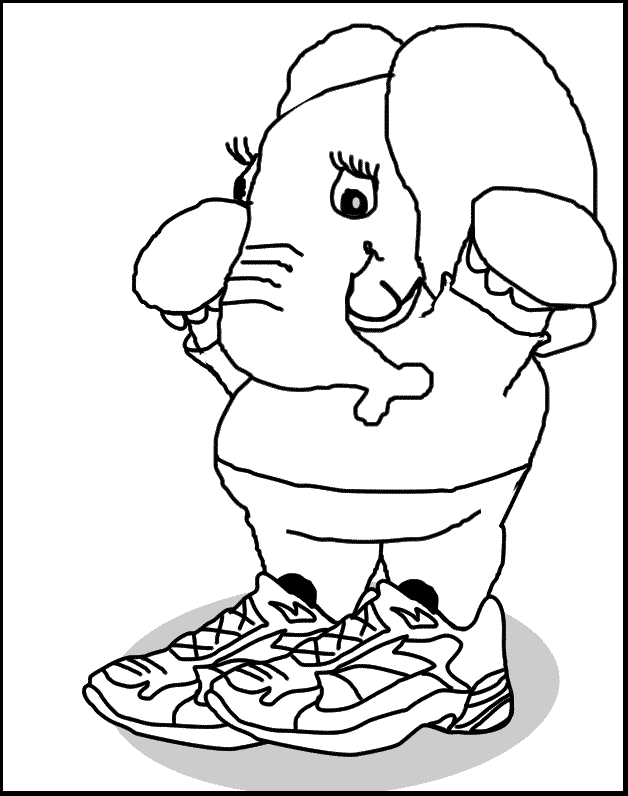 coloring page of an elephant with shoes